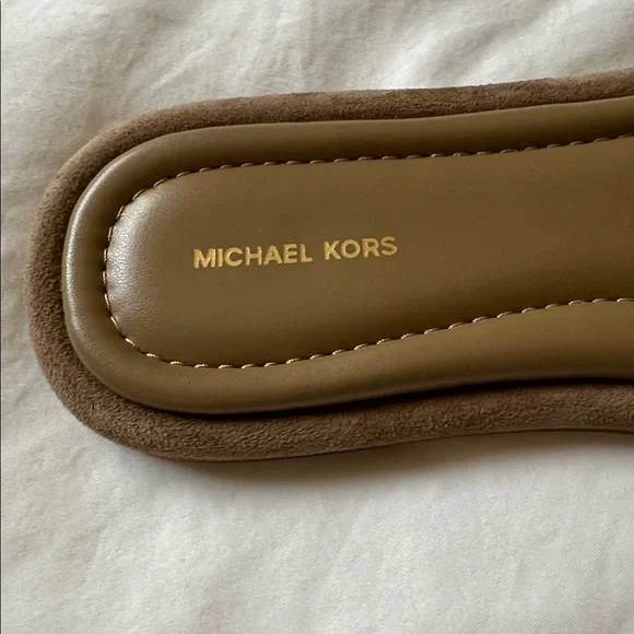 Michael Kors Suede Slides with Gold Emblem - Picture 4 of 7